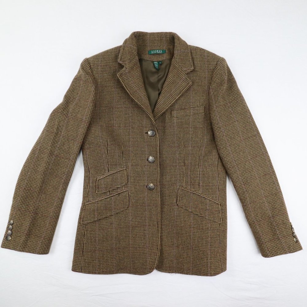 RALPH LAUREN BROWN PURPLE MULTI HOUNDS-TOOTH  BLAZER JACKET SIZE 12